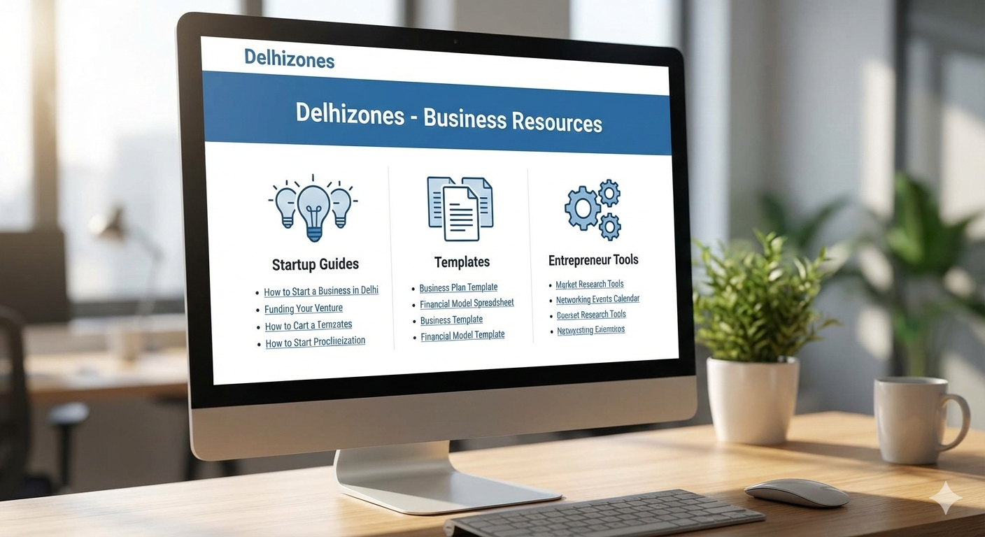 Delhizones business resources page displaying startup guides