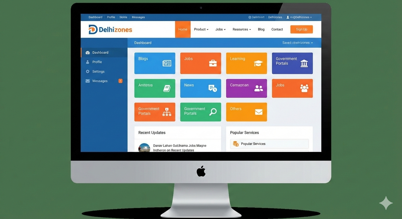 Delhizones multipurpose website dashboard showing various service categories